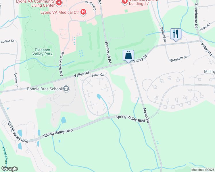 map of restaurants, bars, coffee shops, grocery stores, and more near 64 Sycamore Court in Bernards