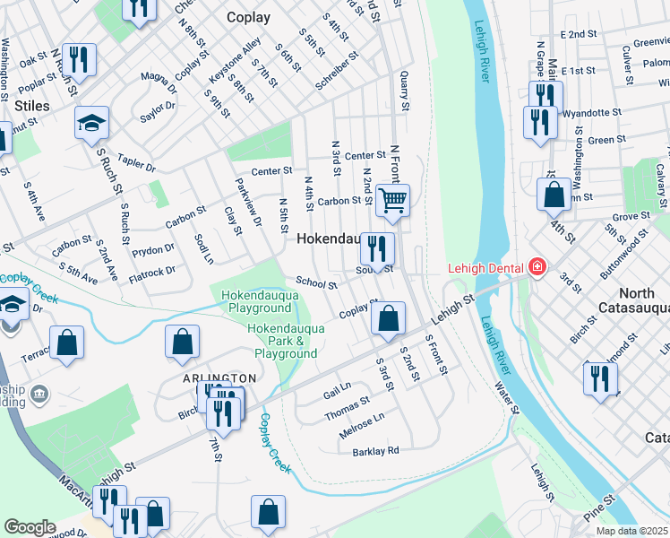map of restaurants, bars, coffee shops, grocery stores, and more near 3001 North 3rd Street in Hokendauqua