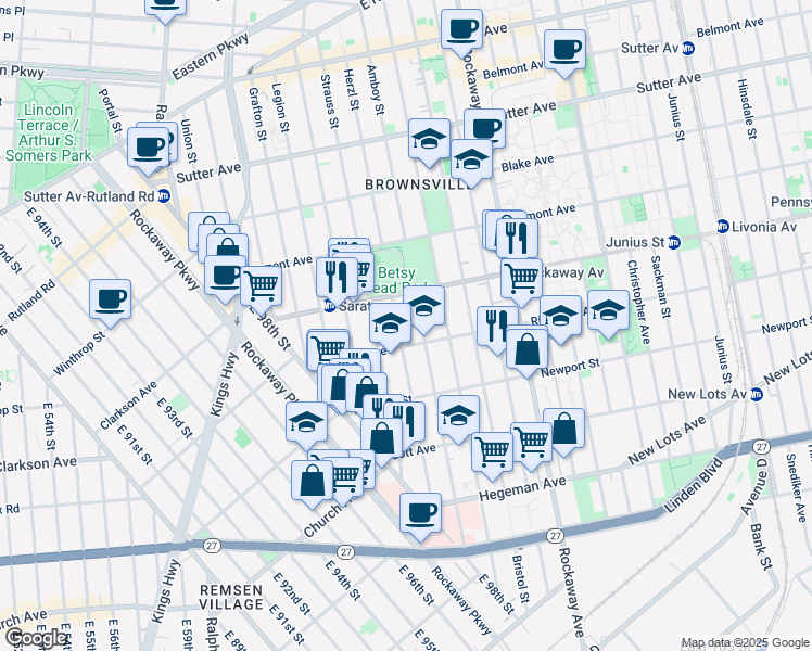 map of restaurants, bars, coffee shops, grocery stores, and more near 363 Herzl Street in Brooklyn