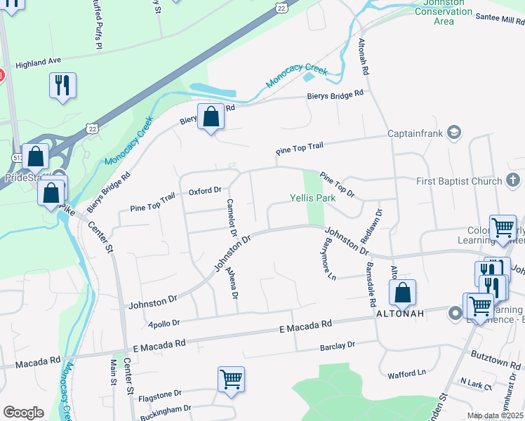map of restaurants, bars, coffee shops, grocery stores, and more near 529 Redfern Lane in Bethlehem
