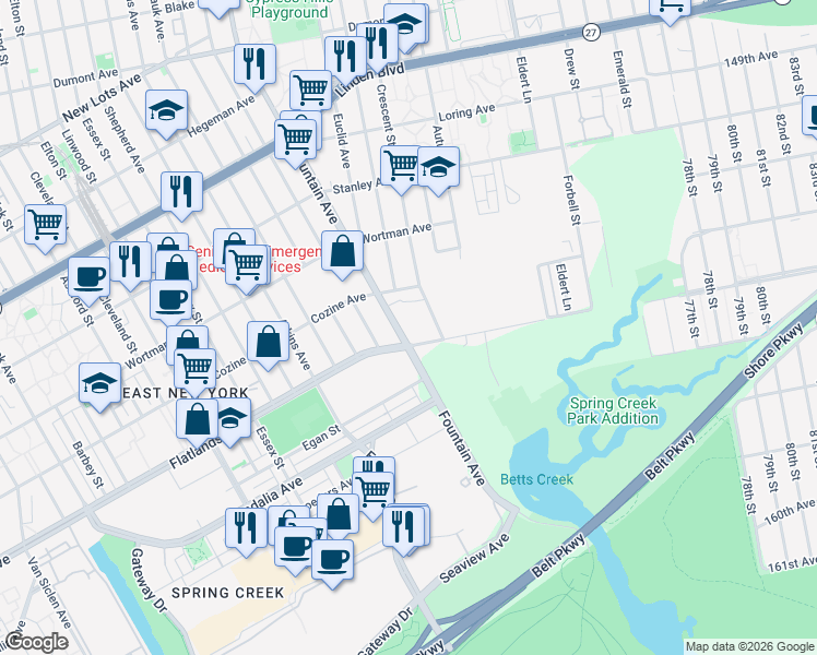 map of restaurants, bars, coffee shops, grocery stores, and more near 800 Fountain Avenue in Brooklyn