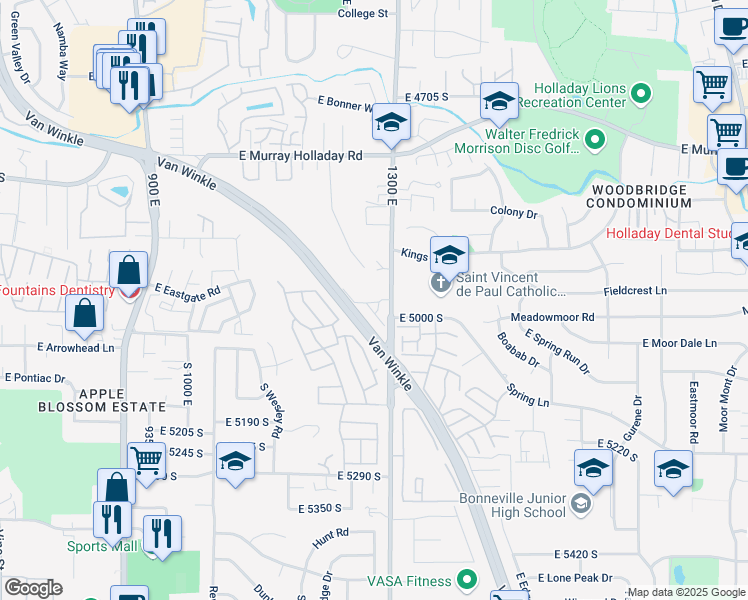 map of restaurants, bars, coffee shops, grocery stores, and more near 4985 Kiska Lane in Salt Lake City