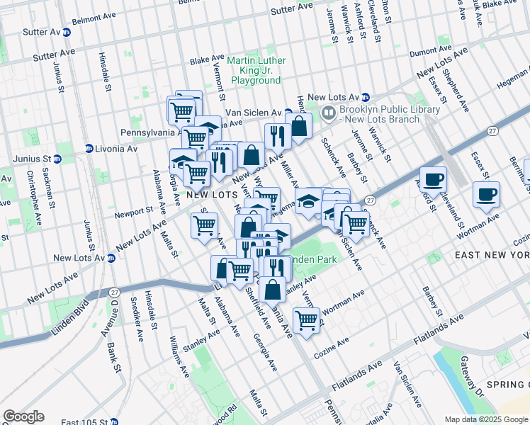 map of restaurants, bars, coffee shops, grocery stores, and more near 588 Hegeman Avenue in Brooklyn