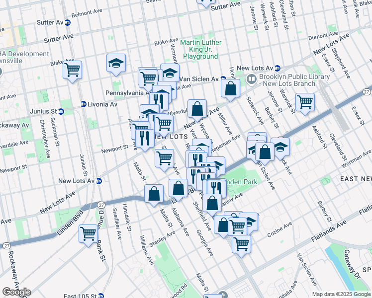 map of restaurants, bars, coffee shops, grocery stores, and more near 701 Granville Payne Avenue in Brooklyn
