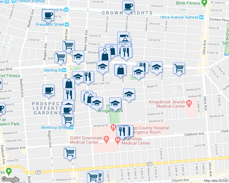 map of restaurants, bars, coffee shops, grocery stores, and more near 504 Midwood Street in Brooklyn
