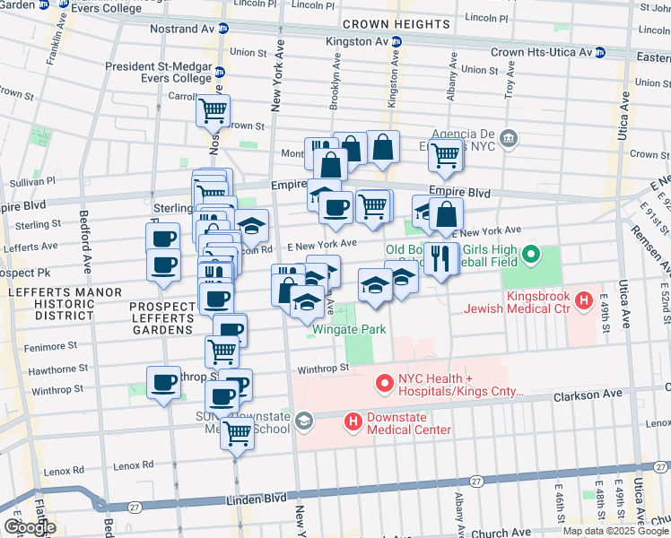 map of restaurants, bars, coffee shops, grocery stores, and more near 568 Brooklyn Avenue in Brooklyn