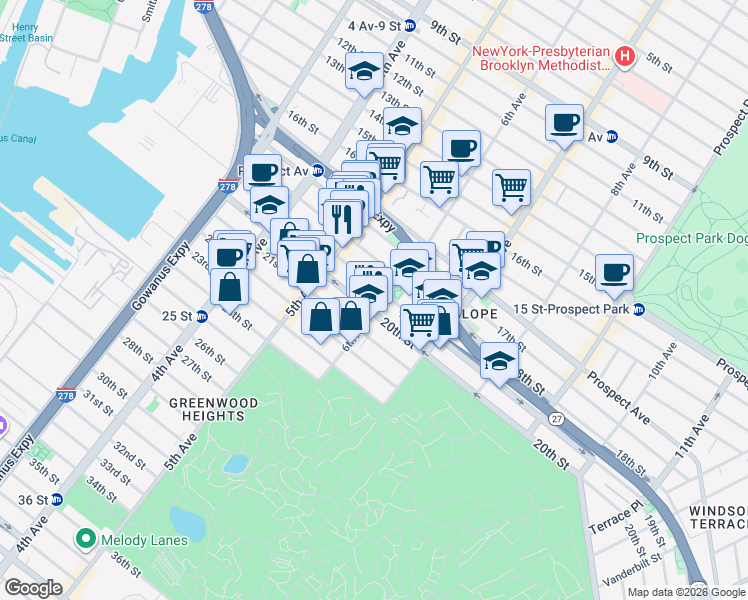 map of restaurants, bars, coffee shops, grocery stores, and more near in Brooklyn