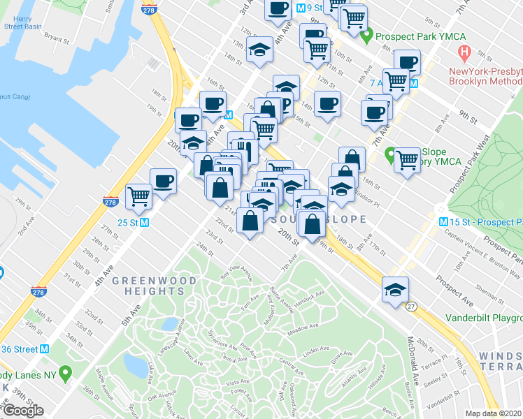 map of restaurants, bars, coffee shops, grocery stores, and more near 691 6th Avenue in Brooklyn
