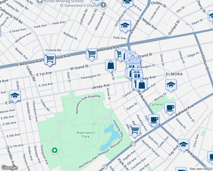 map of restaurants, bars, coffee shops, grocery stores, and more near 838 Jersey Avenue in Elizabeth