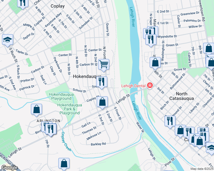 map of restaurants, bars, coffee shops, grocery stores, and more near 2208 North Front Street in Hokendauqua