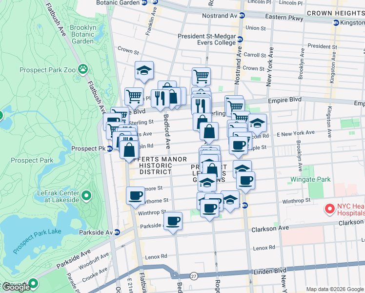 map of restaurants, bars, coffee shops, grocery stores, and more near 143 Maple Street in Brooklyn