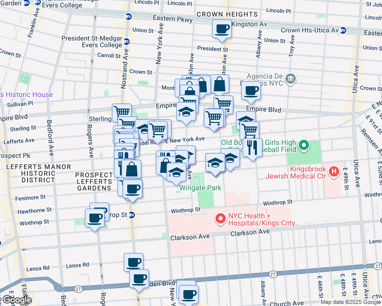 map of restaurants, bars, coffee shops, grocery stores, and more near 568 Brooklyn Avenue in Brooklyn