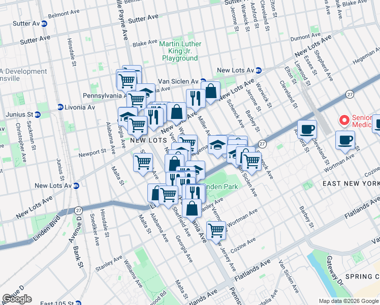map of restaurants, bars, coffee shops, grocery stores, and more near 588 Hegeman Avenue in Brooklyn