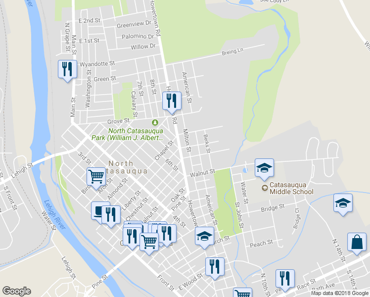 map of restaurants, bars, coffee shops, grocery stores, and more near 1049 Howertown Road in Catasauqua