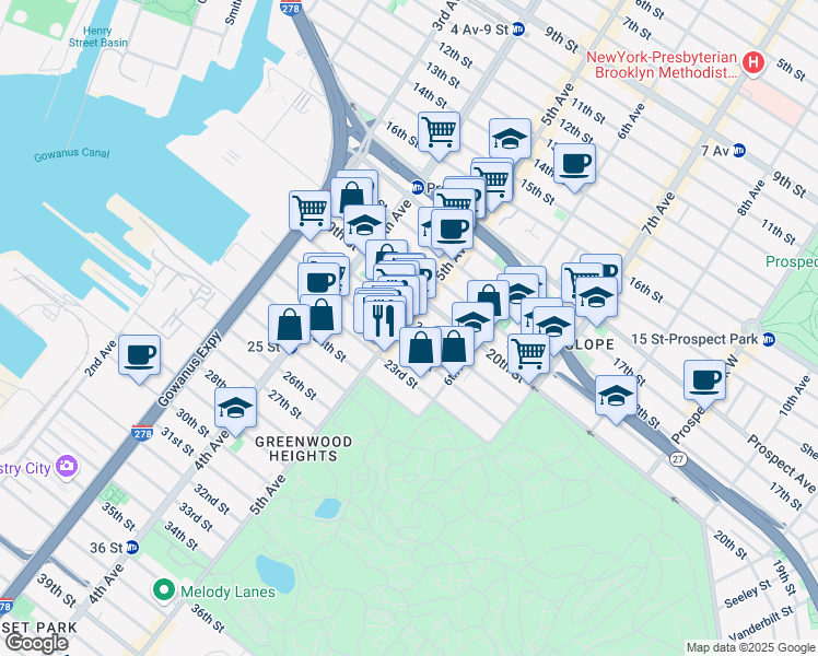 map of restaurants, bars, coffee shops, grocery stores, and more near in Brooklyn