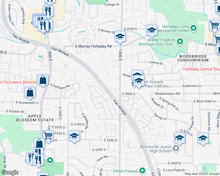 map of restaurants, bars, coffee shops, grocery stores, and more near 1235 Wolf Hollow Lane in Salt Lake City