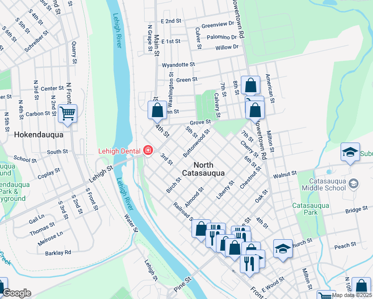 map of restaurants, bars, coffee shops, grocery stores, and more near 1205 4th Street in Catasauqua