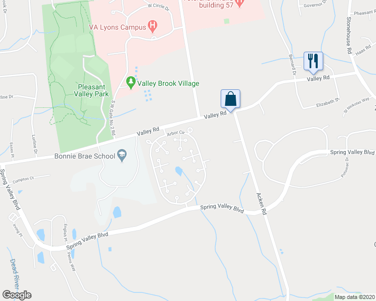 map of restaurants, bars, coffee shops, grocery stores, and more near 54 Sycamore Court in Bernards