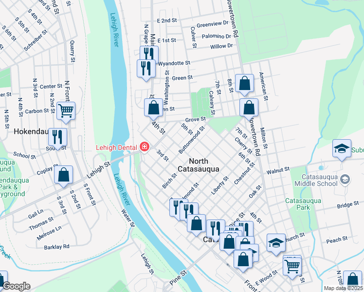 map of restaurants, bars, coffee shops, grocery stores, and more near 1205 4th Street in Catasauqua