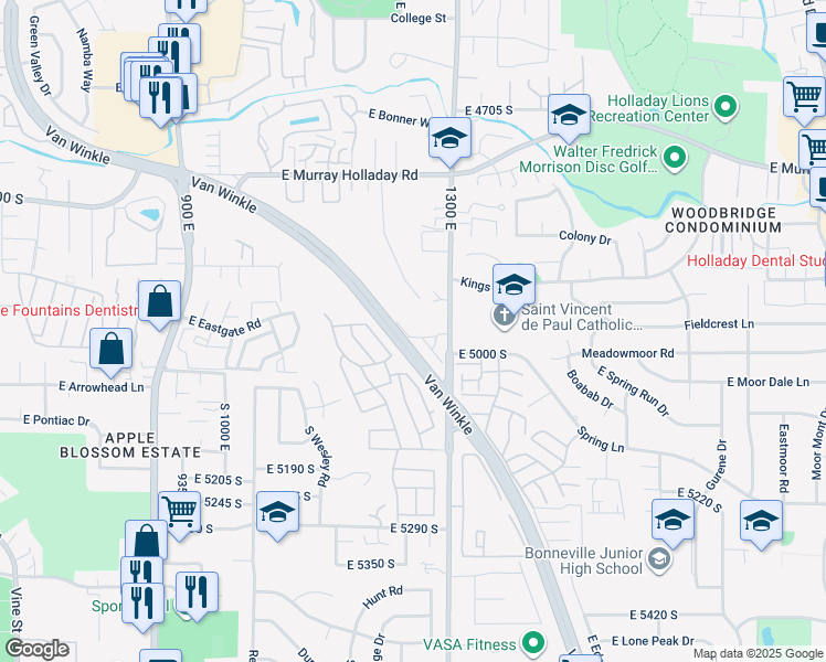 map of restaurants, bars, coffee shops, grocery stores, and more near 4997 South 1140 East in Salt Lake City