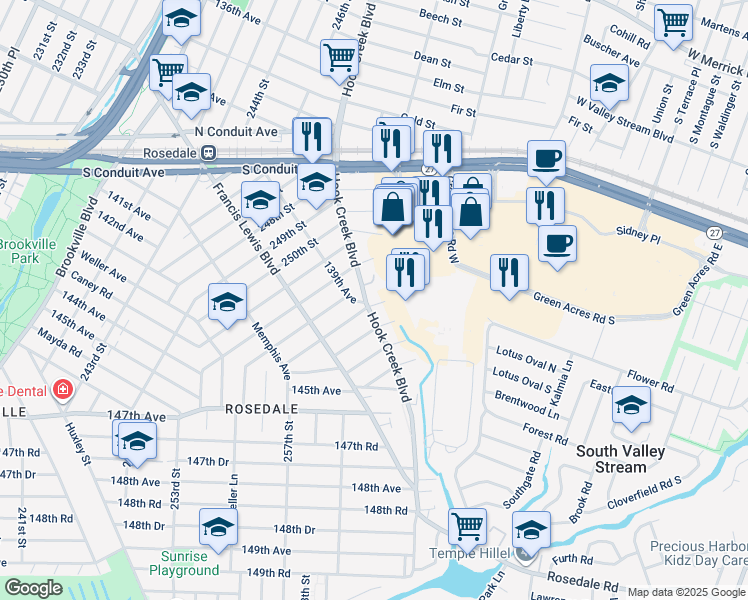 map of restaurants, bars, coffee shops, grocery stores, and more near 137-20 256th Street in Queens
