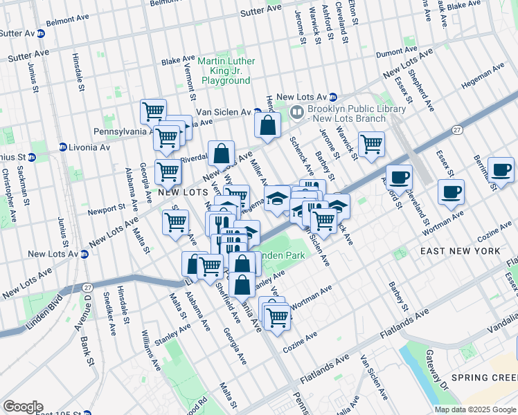 map of restaurants, bars, coffee shops, grocery stores, and more near 745 Wyona Street in Brooklyn