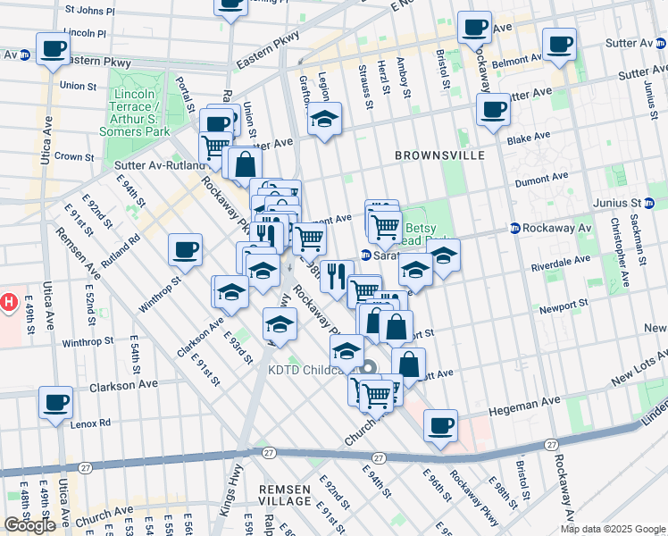 map of restaurants, bars, coffee shops, grocery stores, and more near 313 Grafton Street in Brooklyn