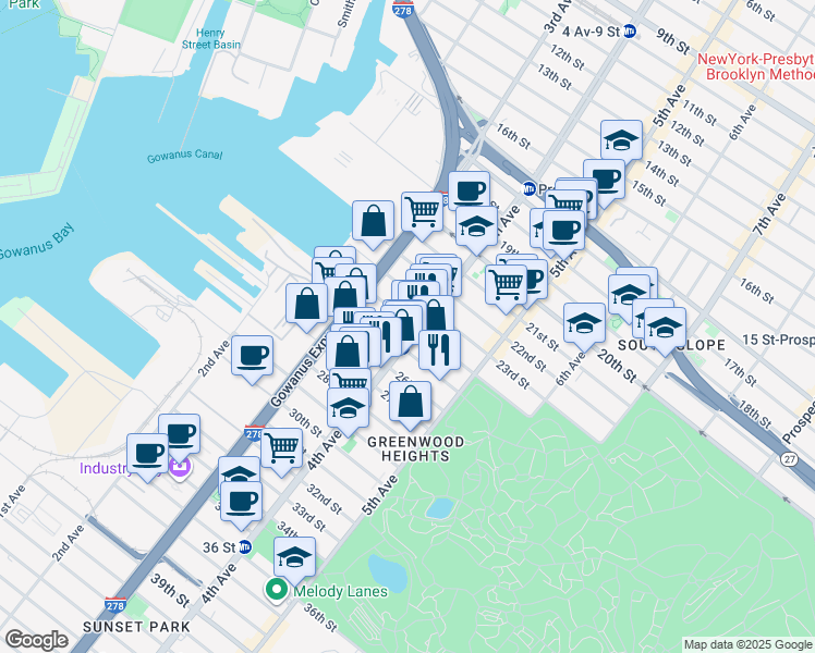map of restaurants, bars, coffee shops, grocery stores, and more near in Brooklyn