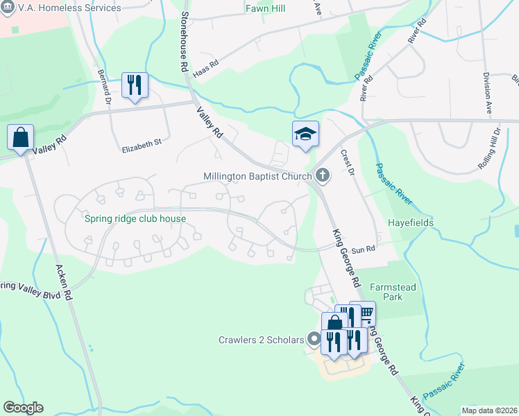 map of restaurants, bars, coffee shops, grocery stores, and more near 33 Commonwealth Drive in Bernards