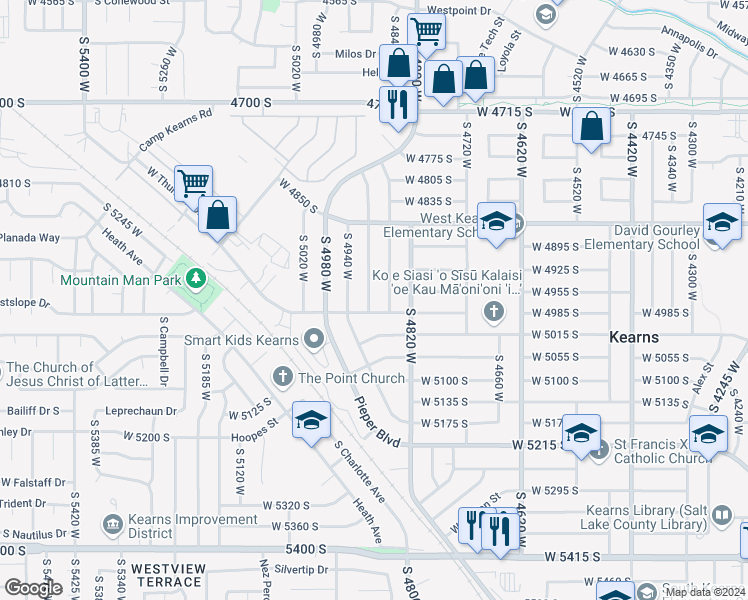 map of restaurants, bars, coffee shops, grocery stores, and more near 4971 South 4900 West in Kearns