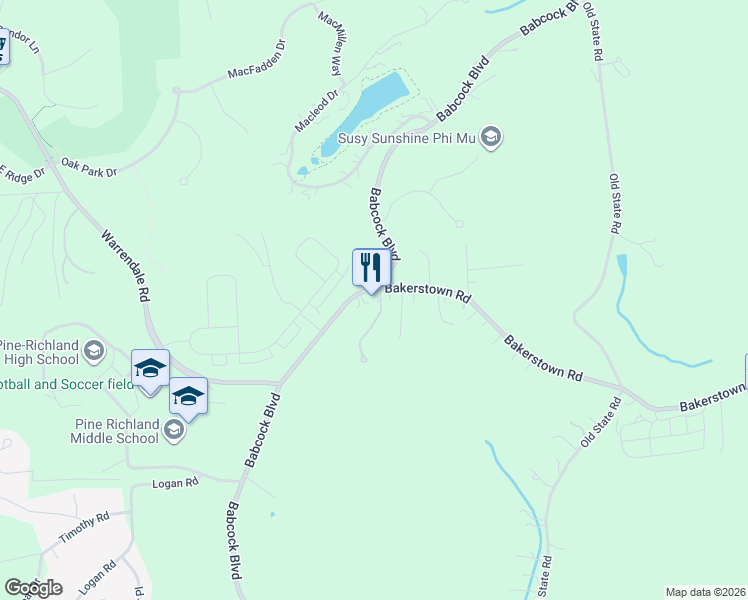 map of restaurants, bars, coffee shops, grocery stores, and more near 11087 Babcock Boulevard in Gibsonia