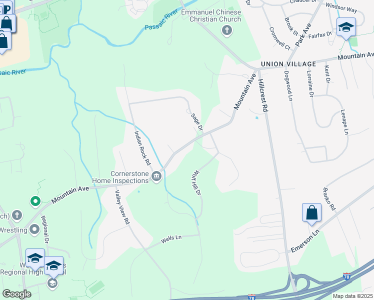 map of restaurants, bars, coffee shops, grocery stores, and more near 46 Mountain Avenue in Warren