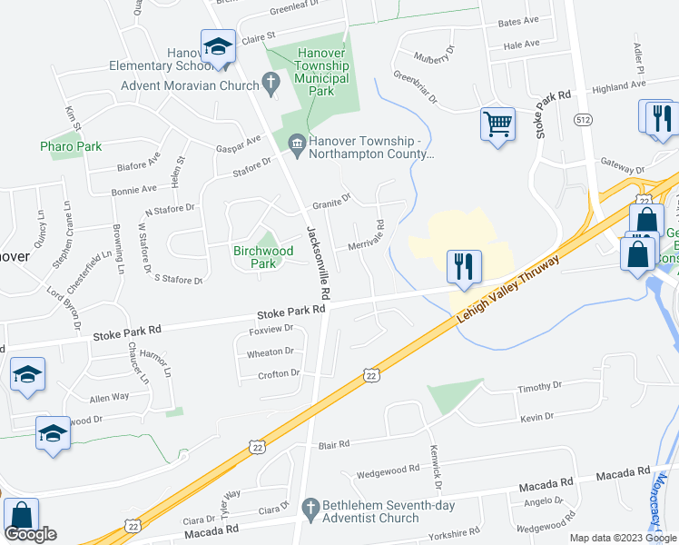 map of restaurants, bars, coffee shops, grocery stores, and more near 935 Woodmere Drive in Bethlehem