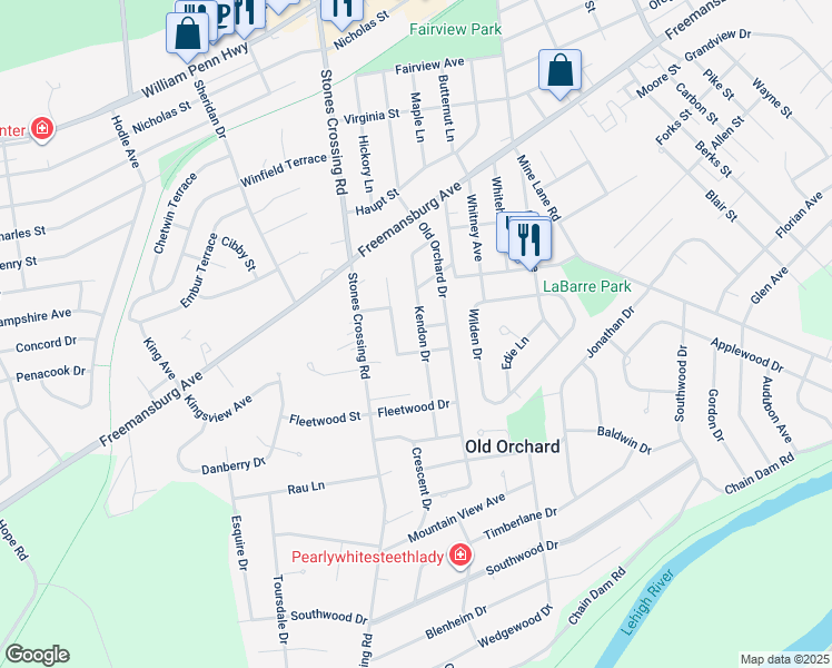 map of restaurants, bars, coffee shops, grocery stores, and more near 29 Kendon Drive in Easton