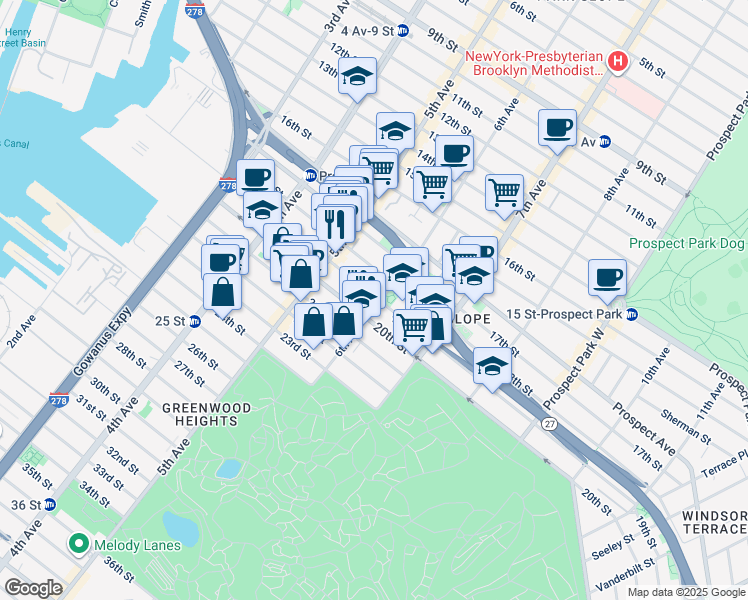 map of restaurants, bars, coffee shops, grocery stores, and more near in Brooklyn
