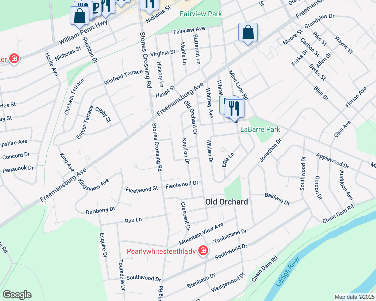 map of restaurants, bars, coffee shops, grocery stores, and more near 30 Kendon Drive in Easton