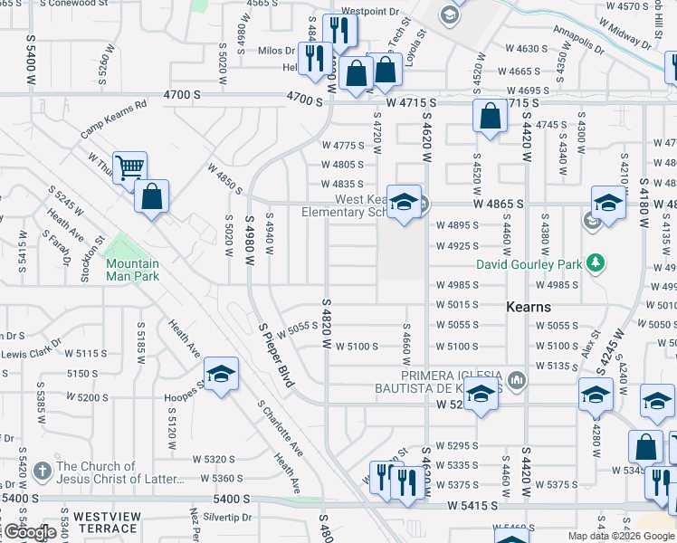 map of restaurants, bars, coffee shops, grocery stores, and more near 4775 West 4985 South in Salt Lake City