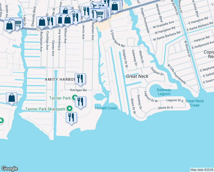map of restaurants, bars, coffee shops, grocery stores, and more near 475 Mariners Way in Copiague
