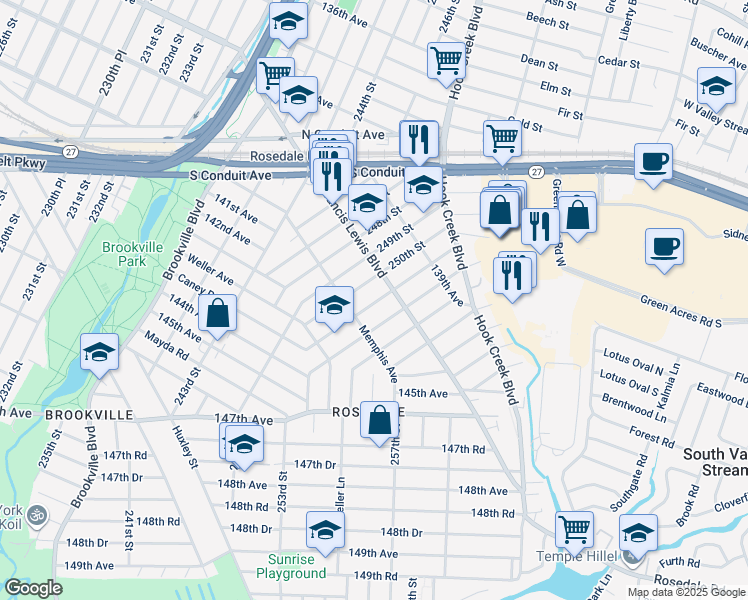 map of restaurants, bars, coffee shops, grocery stores, and more near 141-30 253rd Street in Queens