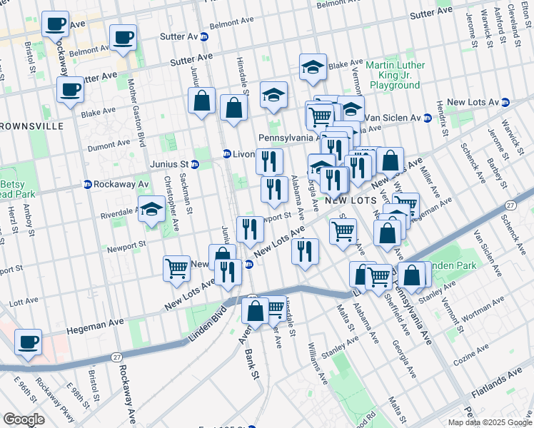 map of restaurants, bars, coffee shops, grocery stores, and more near 583 Hinsdale Street in Brooklyn