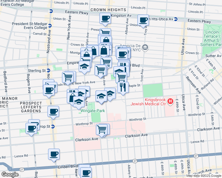 map of restaurants, bars, coffee shops, grocery stores, and more near 546 Midwood Street in Brooklyn