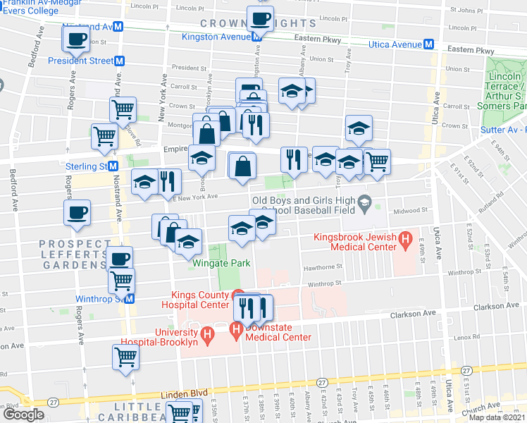 map of restaurants, bars, coffee shops, grocery stores, and more near 546 Midwood Street in Brooklyn