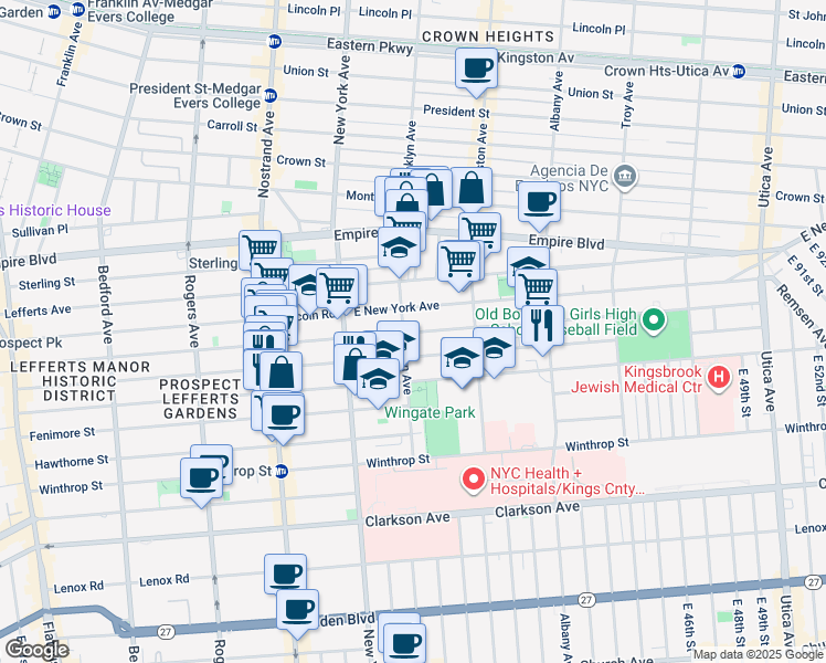 map of restaurants, bars, coffee shops, grocery stores, and more near 568 Brooklyn Avenue in Brooklyn