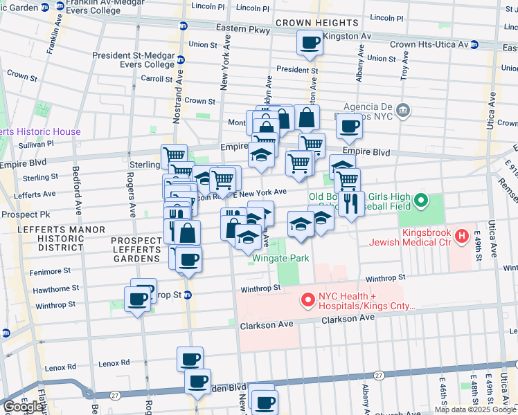 map of restaurants, bars, coffee shops, grocery stores, and more near 568 Brooklyn Avenue in Brooklyn