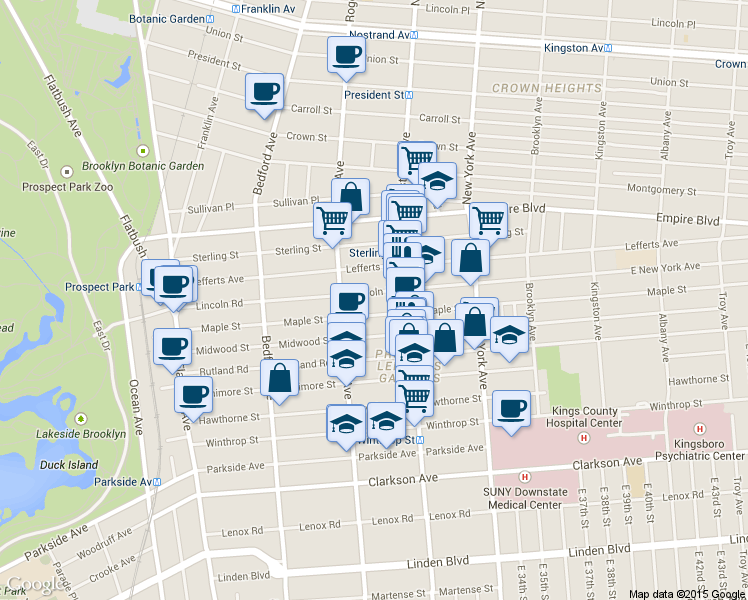 map of restaurants, bars, coffee shops, grocery stores, and more near 278 Maple Street in Brooklyn