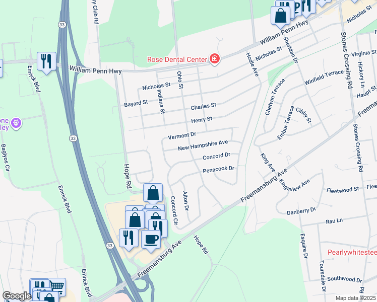 map of restaurants, bars, coffee shops, grocery stores, and more near 4775 Concord Drive in Easton