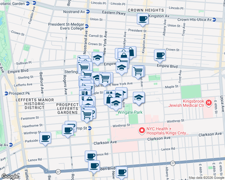 map of restaurants, bars, coffee shops, grocery stores, and more near 19 Miami Court in Brooklyn