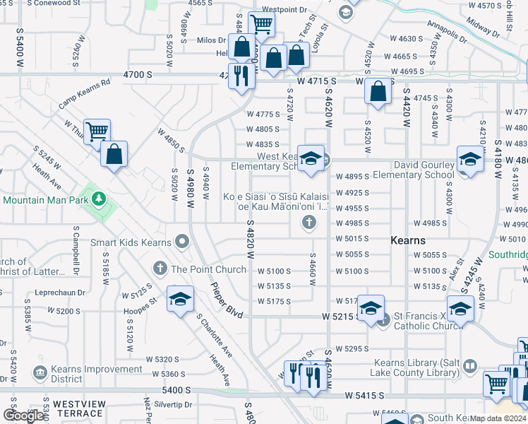 map of restaurants, bars, coffee shops, grocery stores, and more near 4785 West 4955 South in Salt Lake City