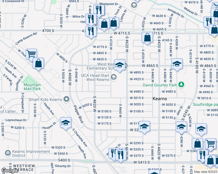 map of restaurants, bars, coffee shops, grocery stores, and more near 4731 West 4955 South in Kearns