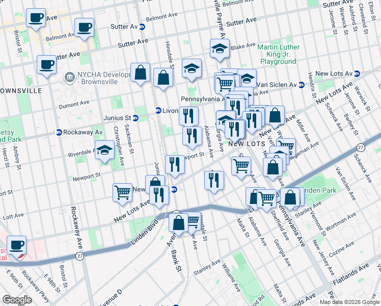 map of restaurants, bars, coffee shops, grocery stores, and more near 583 Hinsdale Street in Brooklyn